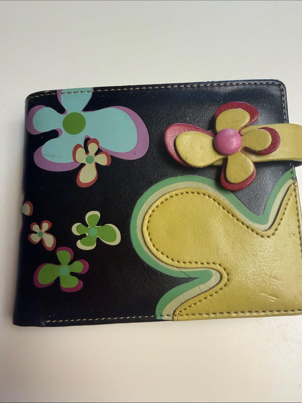 ESPE Floral Accent Vegan Leather Wallet - Black and Yellow
